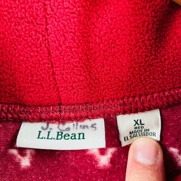 LL Bean Fleece Sweater Womens XL Cozy Cottage Funnel Neck Fair Isle Pullover Red - Picture 6 of 14